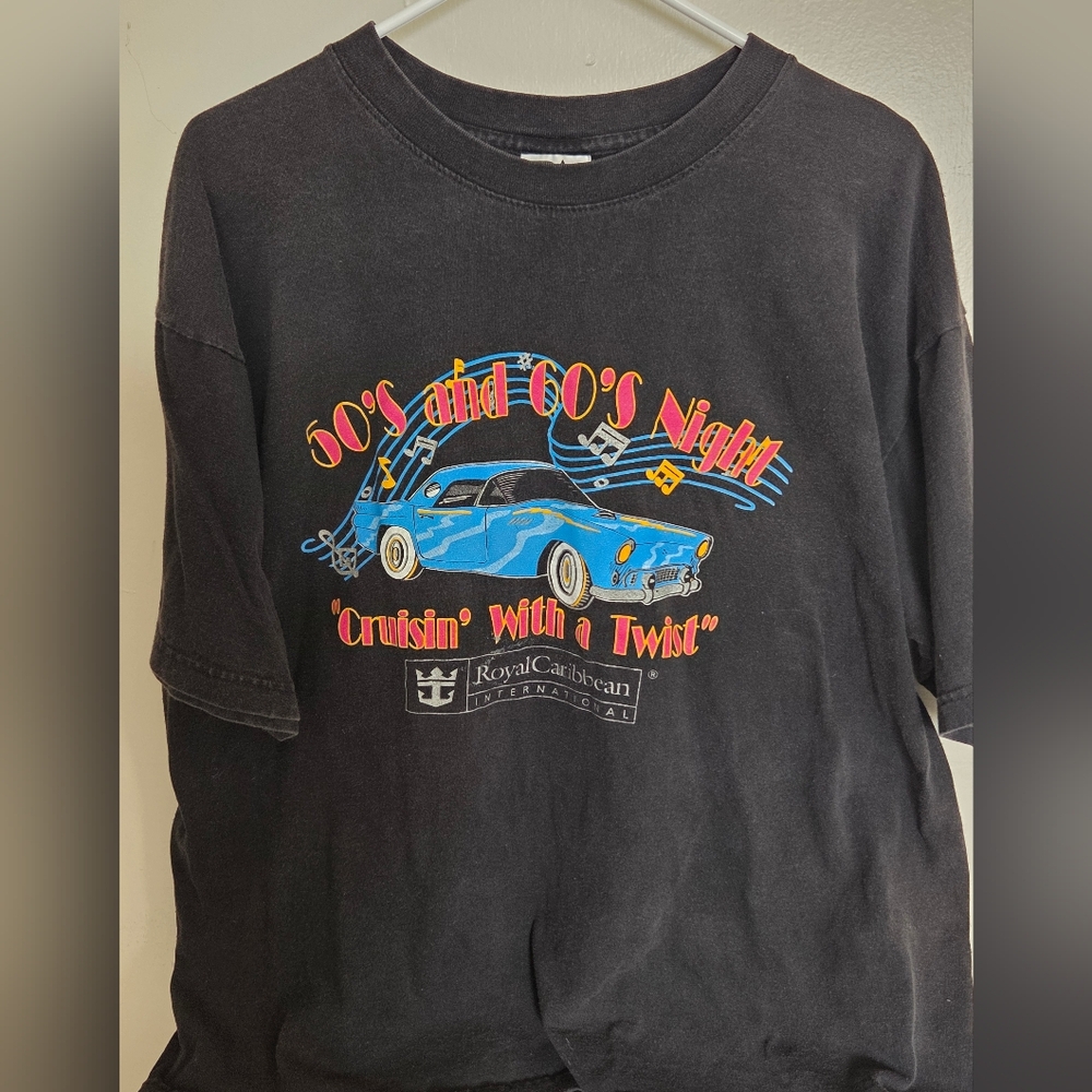 Vintage Royal Caribbean 50s 60s Night Cruisin Hot Rod Tshirt XL